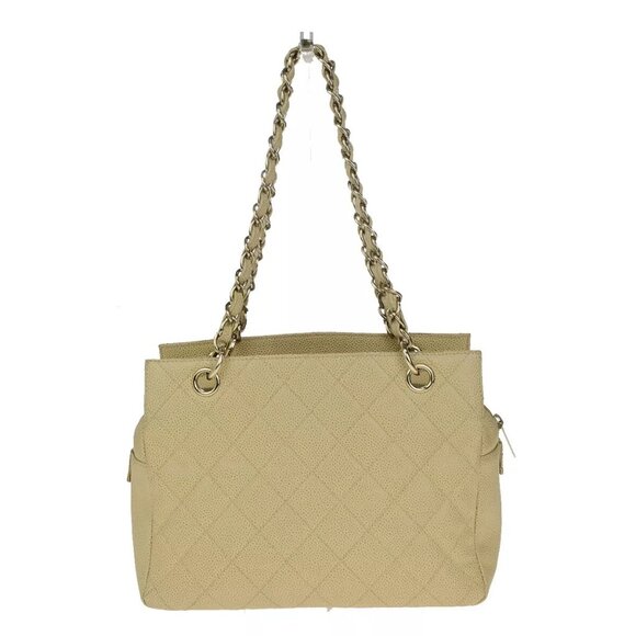 CHANEL CC Matelasse Chain Shoulder Bag Grained Calfskin Leather Beige - Picture 1 of 16